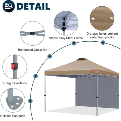 Pop-up Pavillon 2x2m Khaki mit Seitenwand & UV-Schutz