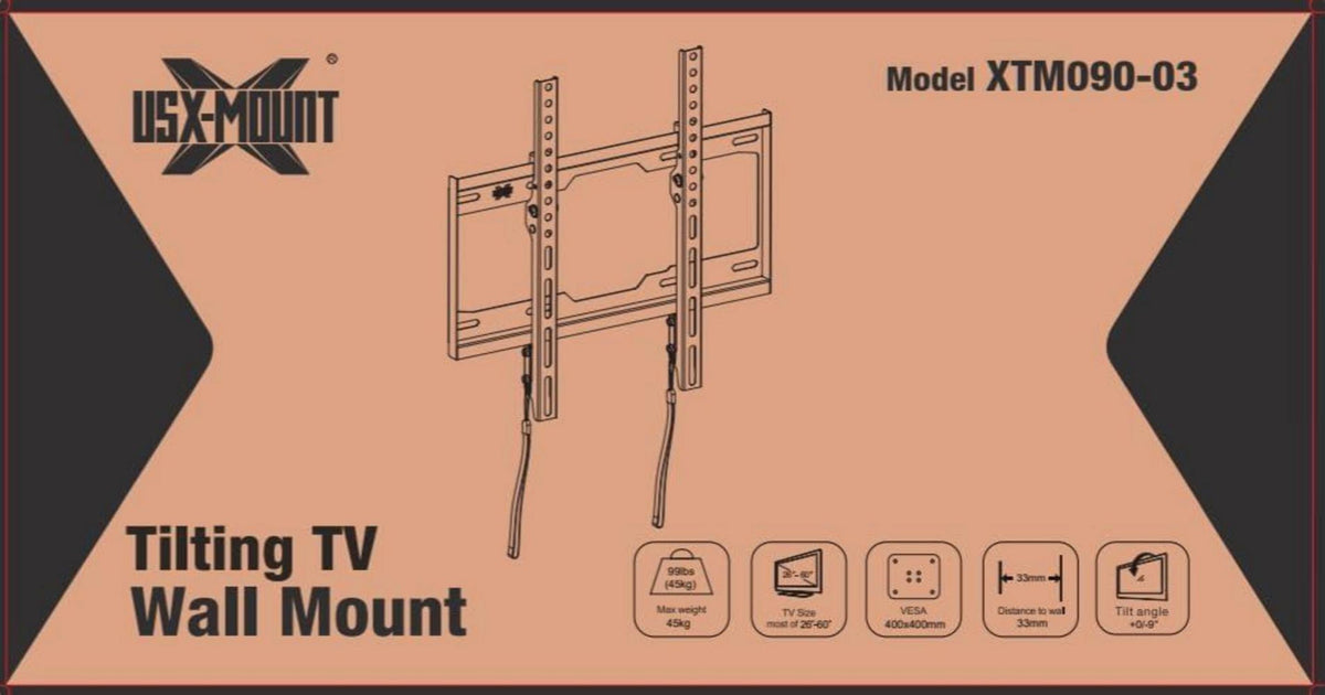 USX-MOUNT TV Wandhalterung Neigbar 26-60 Zoll Flach Curved LED LCD OLED Plasma TVs bis 45kg Universal Halterung 400x400mm