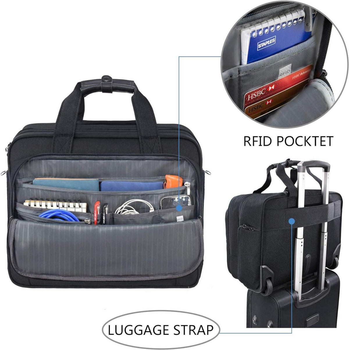 KROSER Trolley Business Handgepäck Koffer Rolling Case wasserdichte Übernacht-Rolltasche RFID für Reisen Männer Frauen Schwarz