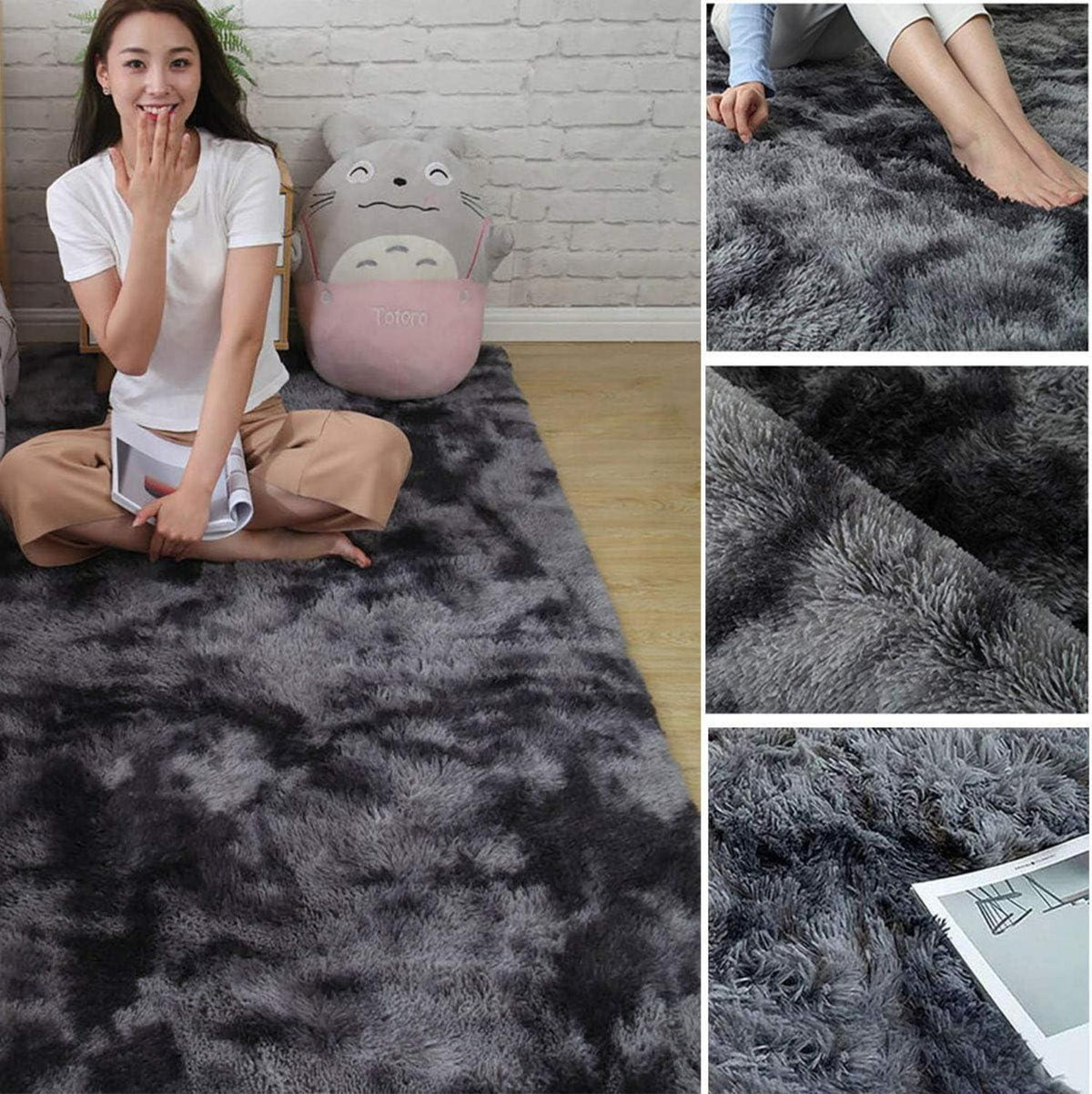 Shaggy Hochflor Teppich Modernes Design Weich Schwarz/Weiß 120x160cm