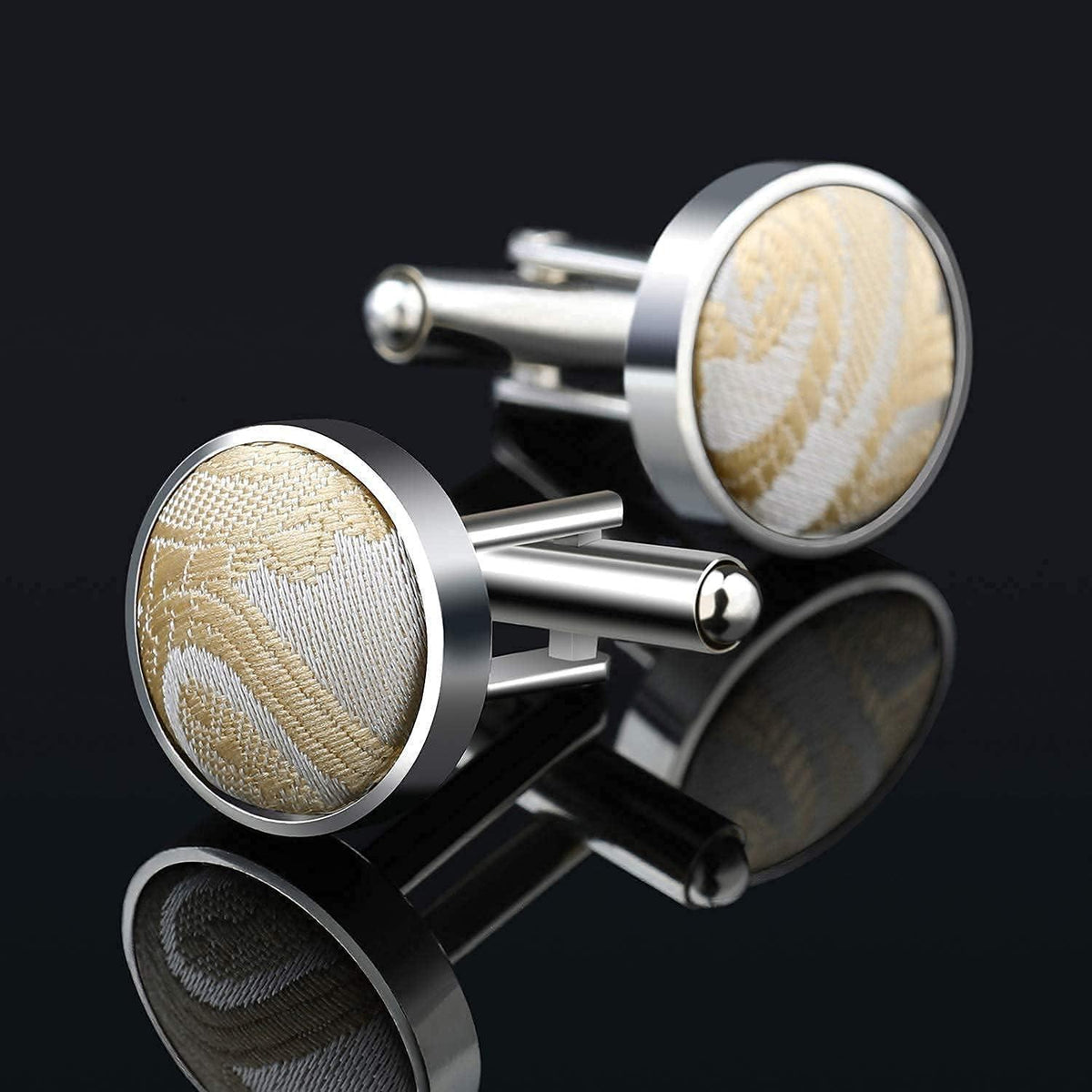 Paisley Fliegen-Set mit Einstecktuch und Manschettenknöpfen, Beige