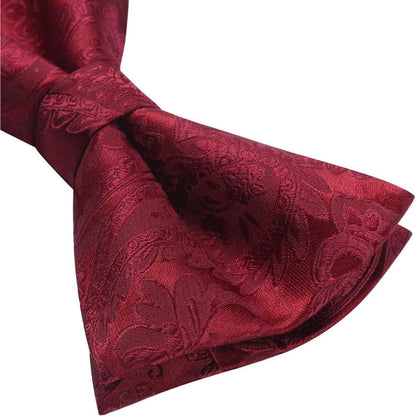 Paisley Fliegen-Set mit Einstecktuch und Manschettenknöpfen, Bordeaux