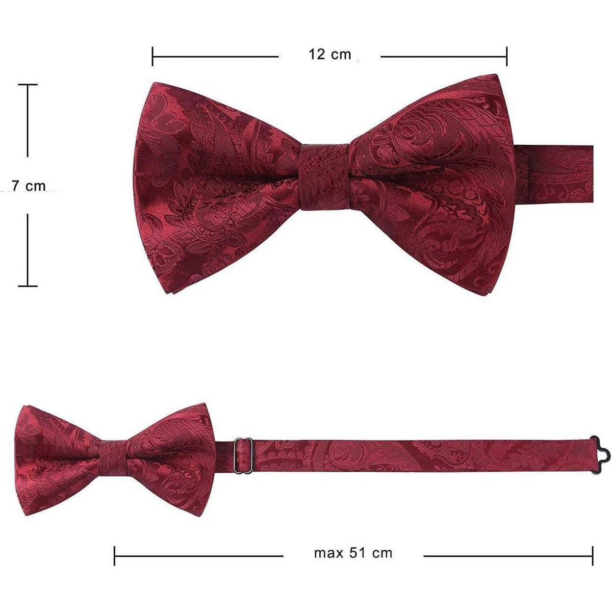 Paisley Fliegen-Set mit Einstecktuch und Manschettenknöpfen, Bordeaux