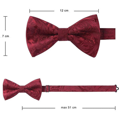 Paisley Fliegen-Set mit Einstecktuch und Manschettenknöpfen, Bordeaux