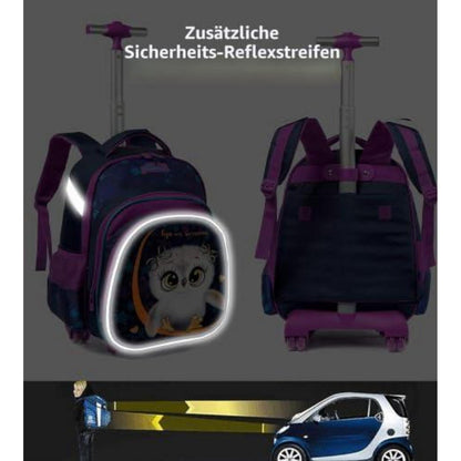 Schultrolley Rucksack Eule Grün mit Lunchbox & Federmäppchen