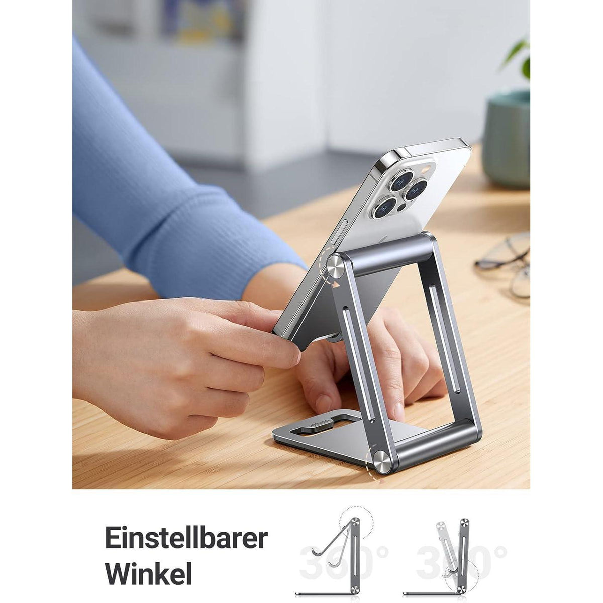 Verstellbarer Handy Ständer aus Aluminium – Kompatibel mit iPhone & Galaxy