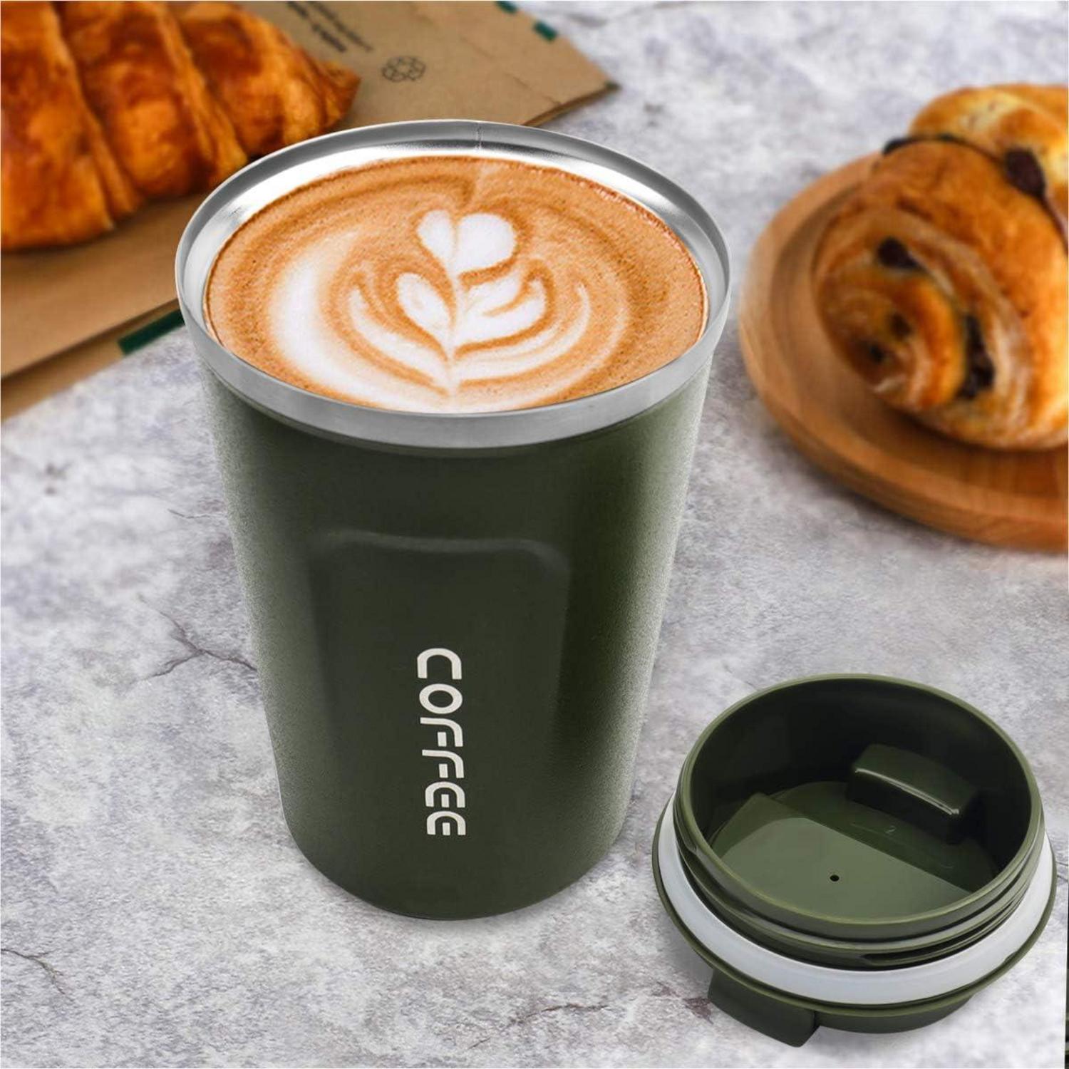 Becher 380ml Edelstahl doppelwandiger auslaufsicherer Deckel grün