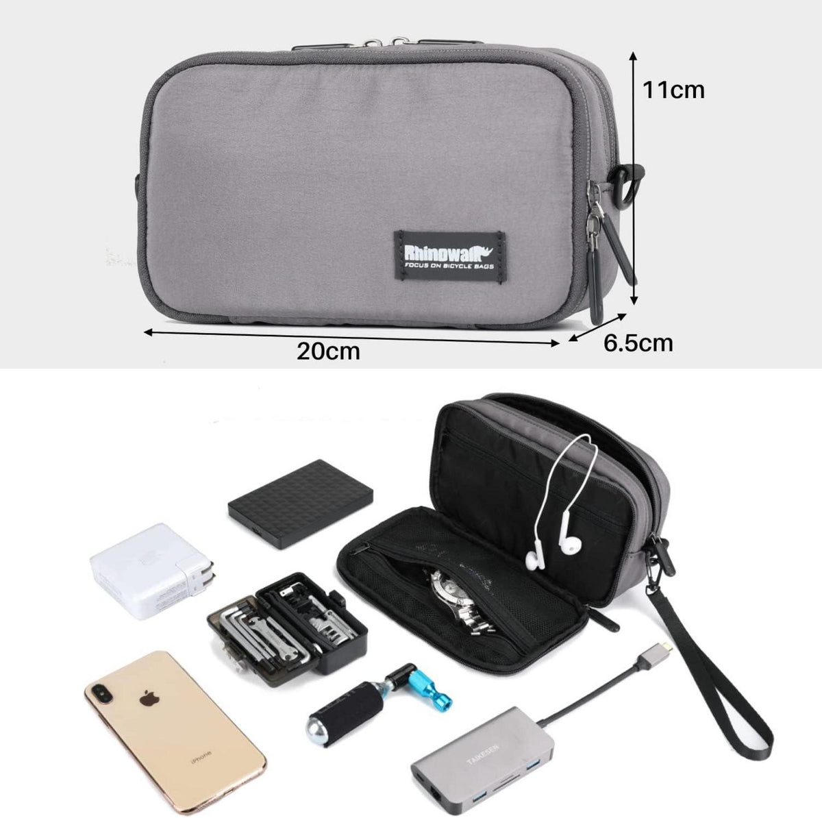 Fahrrad Vordertasche mit Regenhülle Grau multifunktional 3-in-1 Kompakt