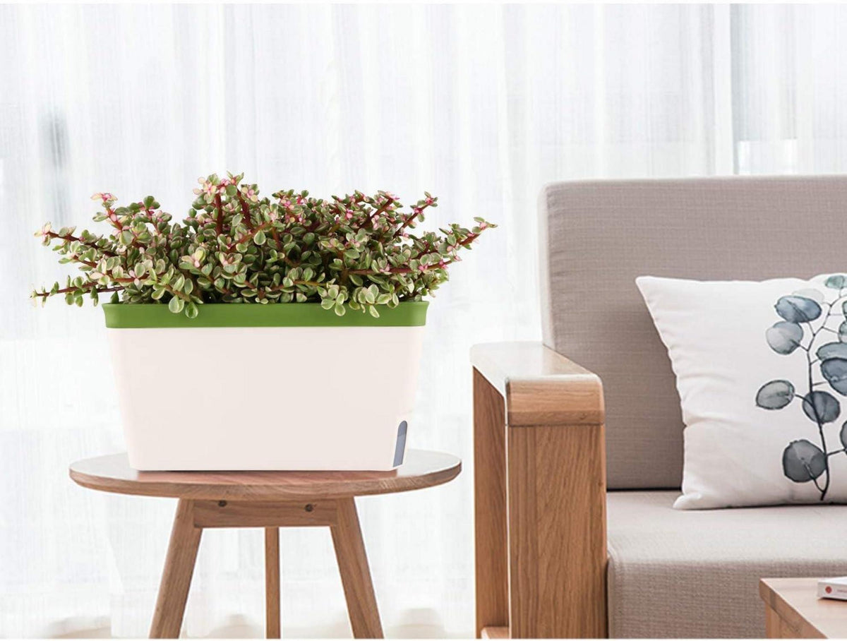 T4U Selbstwässernder Blumenkasten Kräutertopf 27cm Grün Set 3er