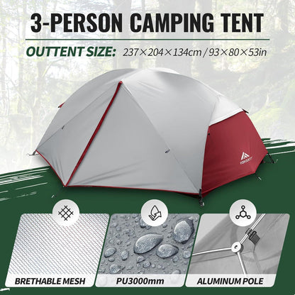 2-3 Personen Campingzelt, wasserdicht, winddicht, ultraleicht, Weinrot