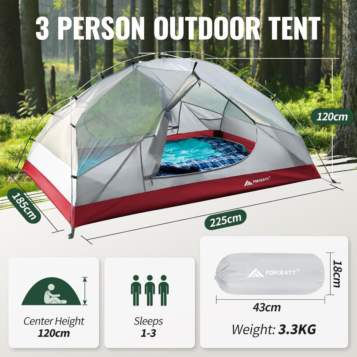2-3 Personen Campingzelt, wasserdicht, winddicht, ultraleicht, Weinrot