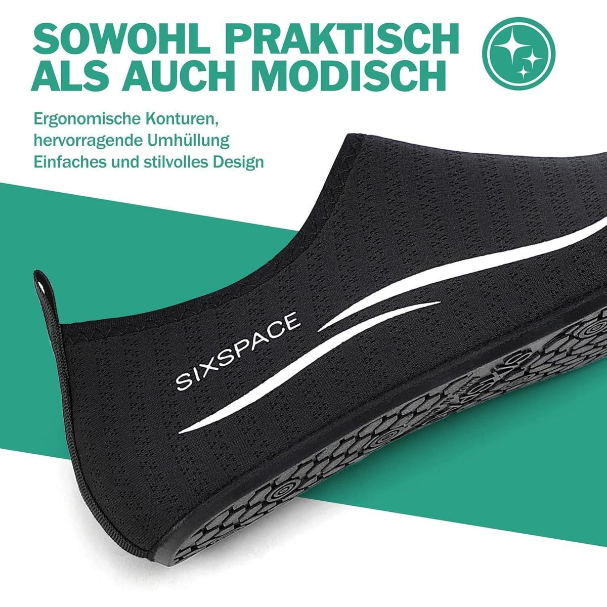 Badeschuhe Wasserschuhe Schnell Trocknend Rutschfest für Damen Herren Schwarz