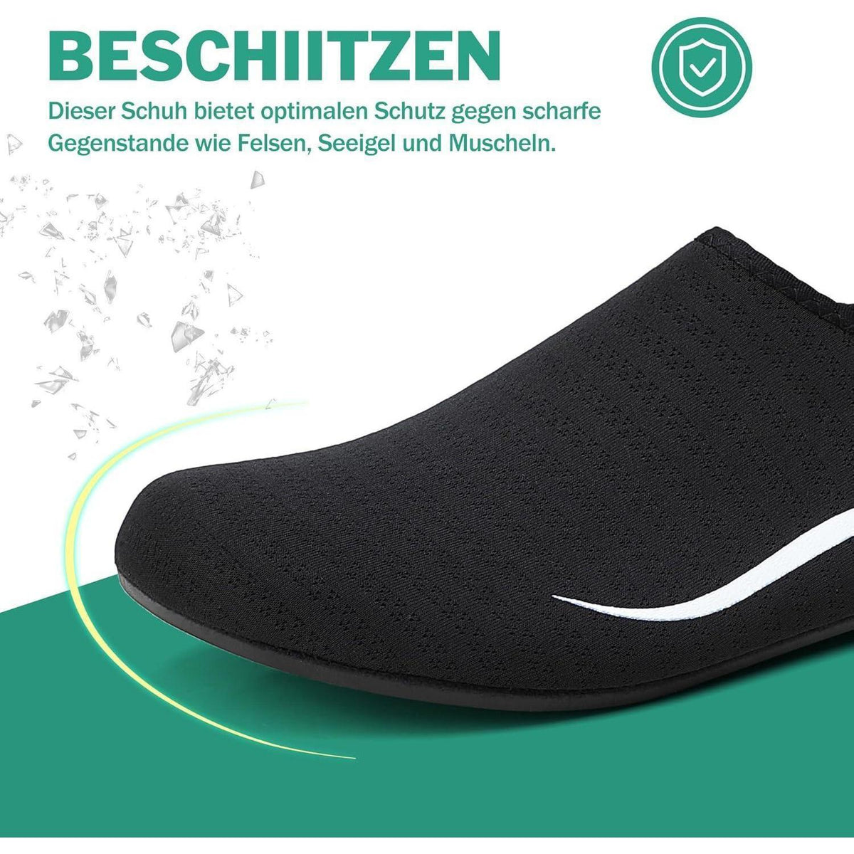 Badeschuhe Wasserschuhe Schnell Trocknend Rutschfest für Damen Herren Schwarz