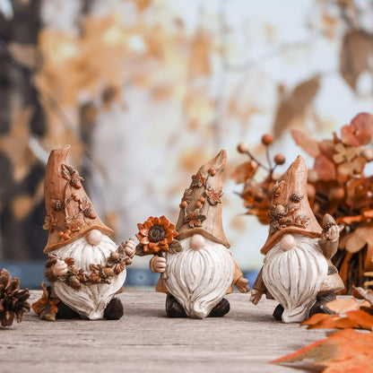 Herbstdeko Figuren 3er Set Kunstharz Zwerge Gartendeko
