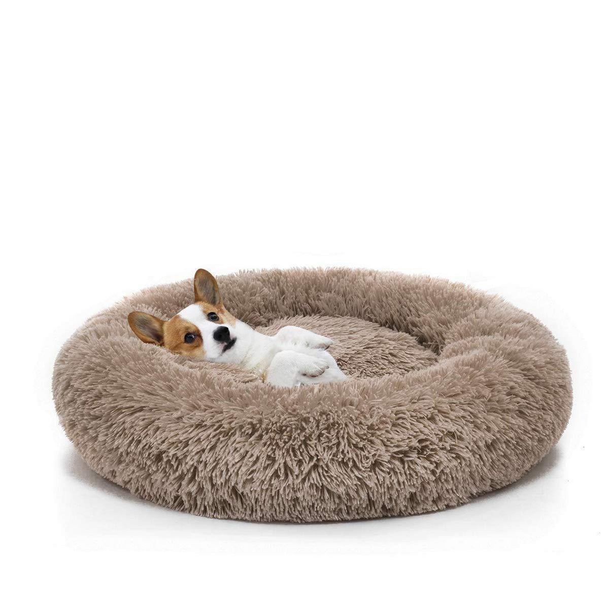 Flauschiges Hundebett Doughnut-Form, Waschbar, Kaffee L-80cm