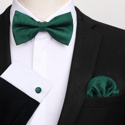 Herren Paisley Fliege Einstecktuch Manschettenknöpfe Set