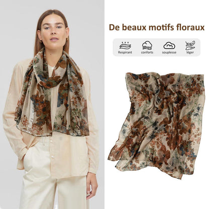 Damen Schal Musselin Baumwolle Floral Herbst Braun