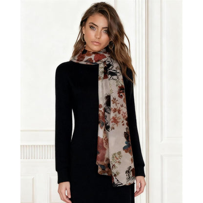 Damen Schal Musselin Baumwolle Floral Herbst Braun