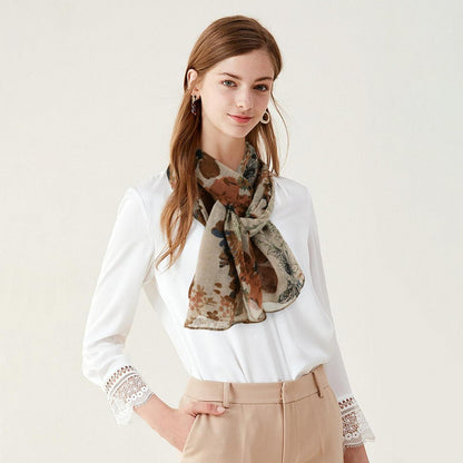 Damen Schal Musselin Baumwolle Floral Herbst Braun