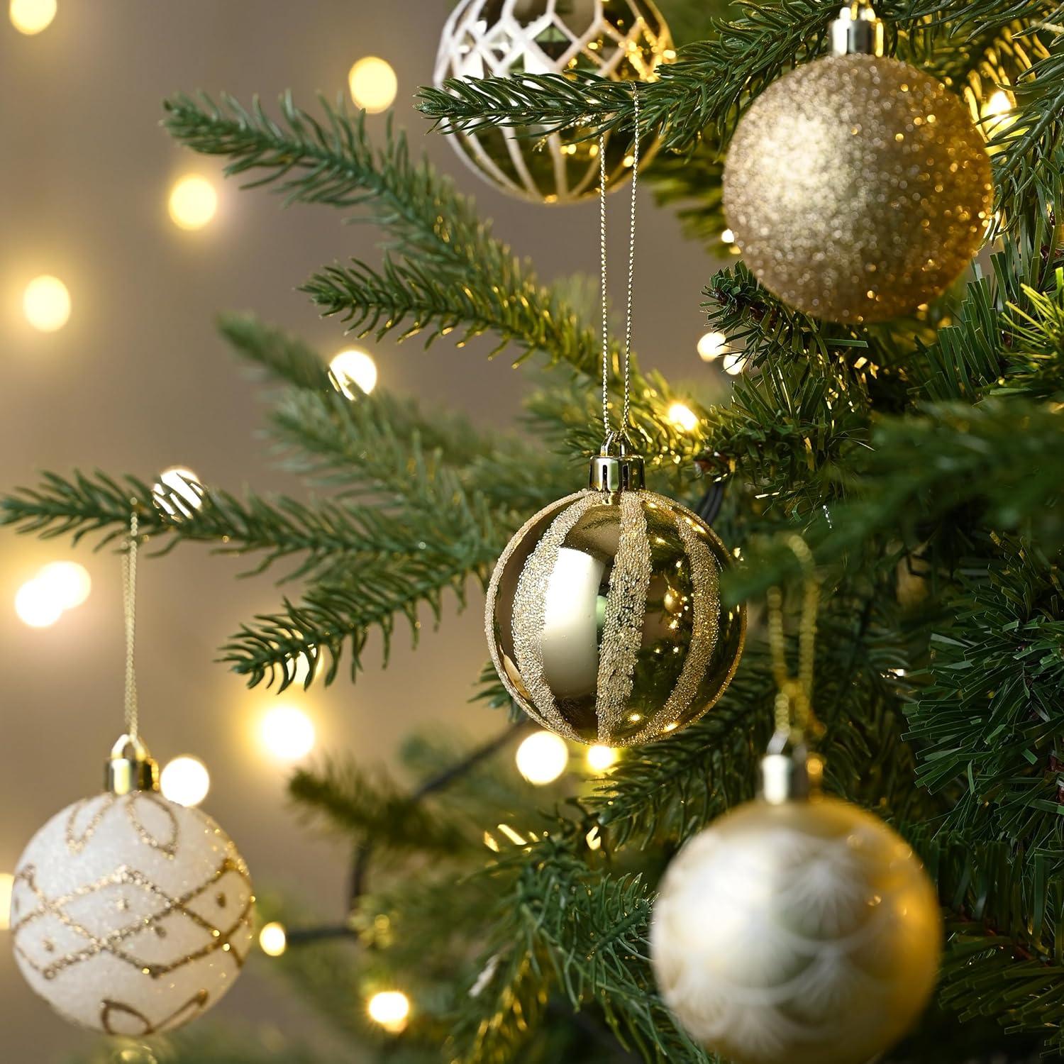Weihnachtskugeln 30tlg. 6cm elegant Weiß Gold Christbaumkugeln Bruchsicher