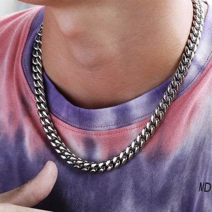 Panzerkette Herren Halskette 10/12/14mm Cuban Link Chain 18K