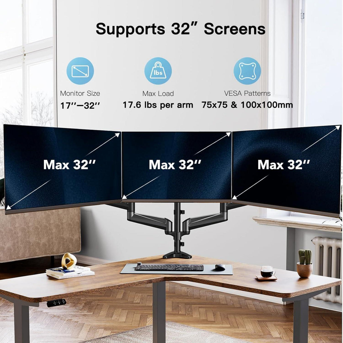 Monitor Halterung 3 Monitore Höhenverstellbar für 17-32