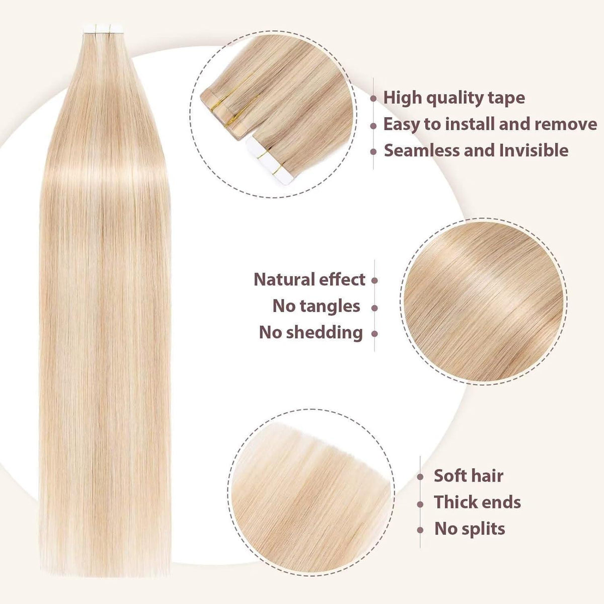 Echthaar Tape Extensions #18/613 Goldblond/Lichtblond 50cm