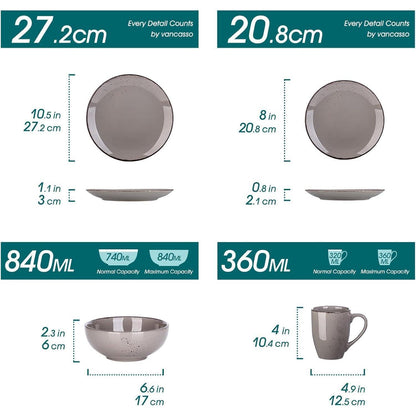Tafelservice Set 32 Teile für 8 Personen, Steingut Kombiservice Grau