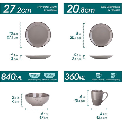Tafelservice Set 48 Teile für 12 Personen, Steingut, Vintage Grau