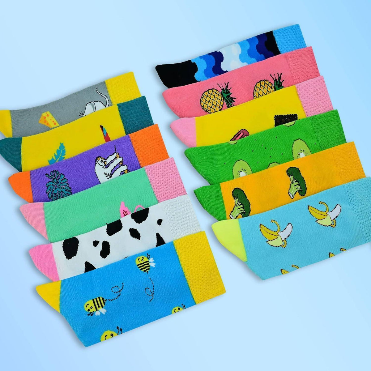 Bunte Baumwollsocken mit lustigen Tier- & Fruchtmustern