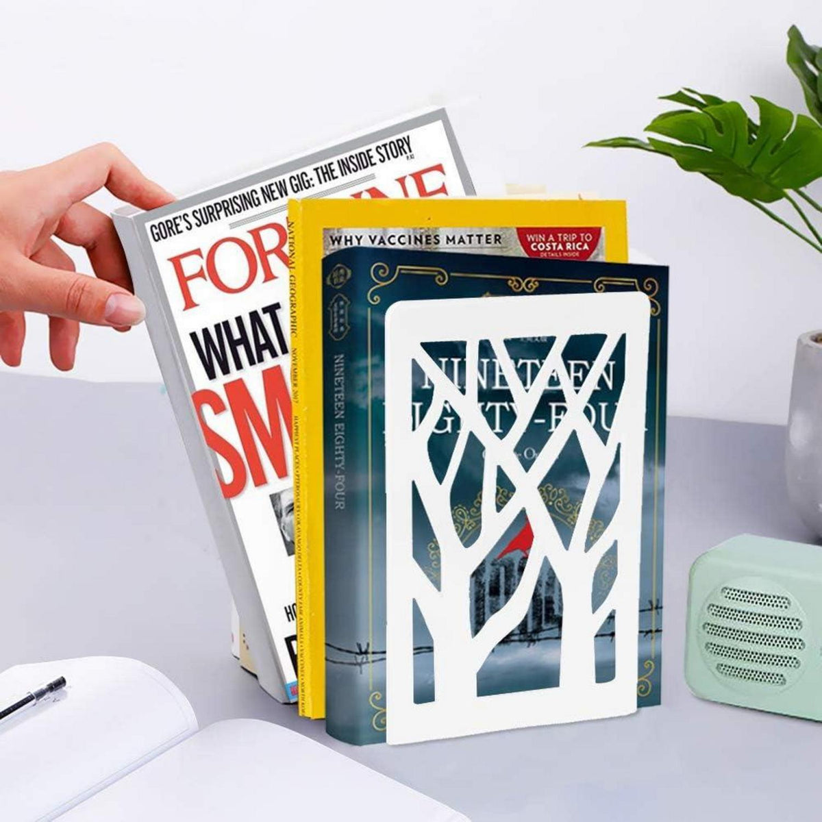 Buchstützen 2 Paar Metall Weiß Book Holder CD Kinder 18cm H x 12cm