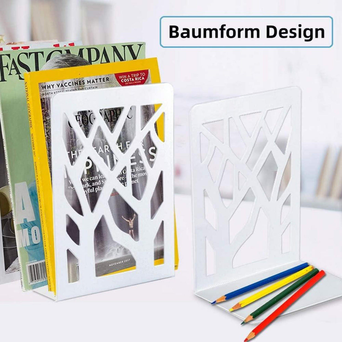 Buchstützen Book Holder CD Kinder Metall Bücher Halter Regal DVD White