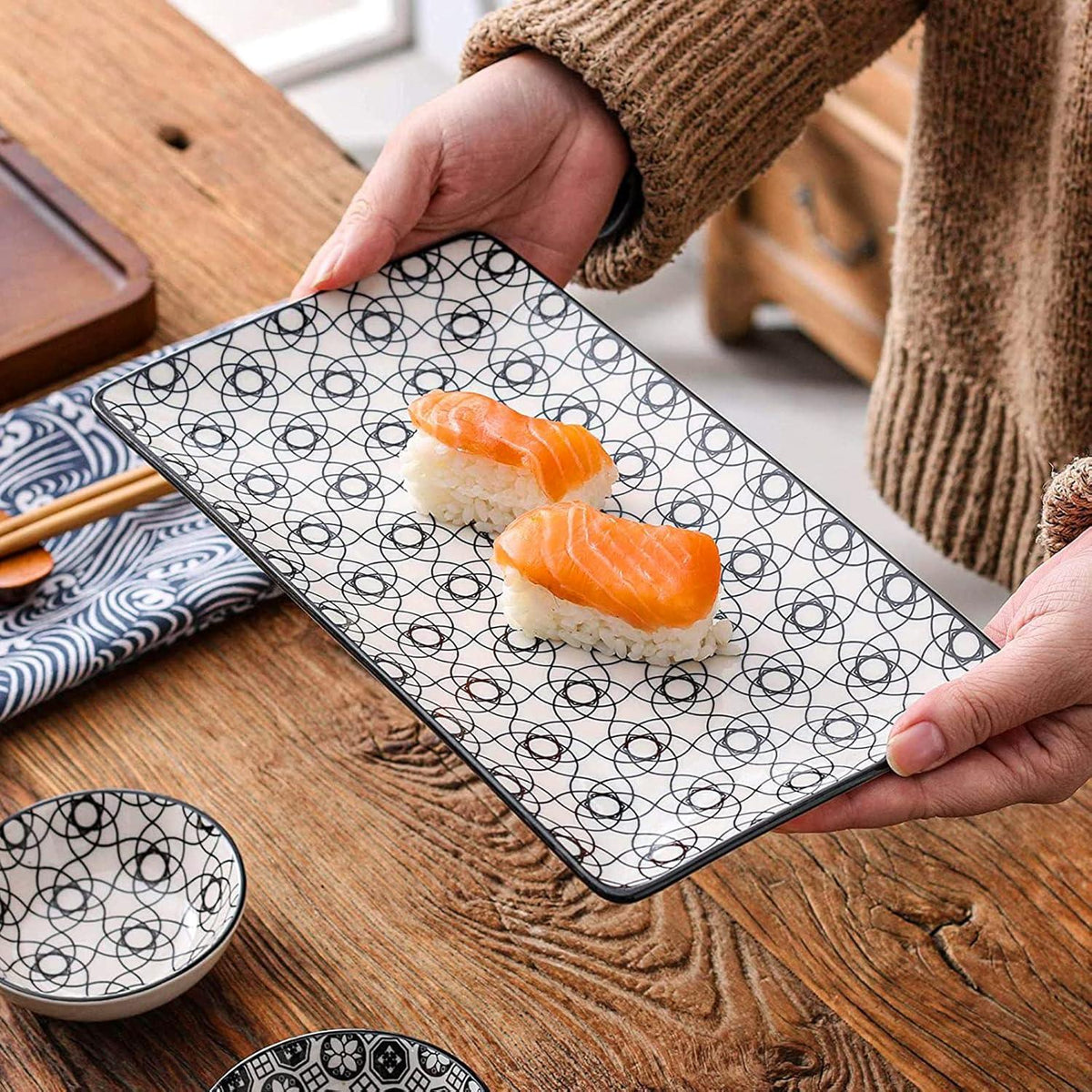 Japanisches Sushi Set für 2 Personen Porzellan Essgeschirr 6-teilig