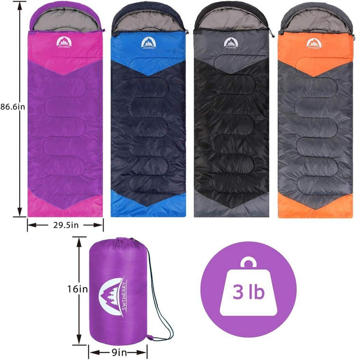 Schlafsack 3-4 Jahreszeiten warm/kühl Wetter - leicht, für