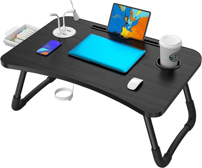 Tragbarer Laptoptisch mit USB/Tassenschlitz, Faltbarer Notebooktisch, Multifunktionstisch - Blau