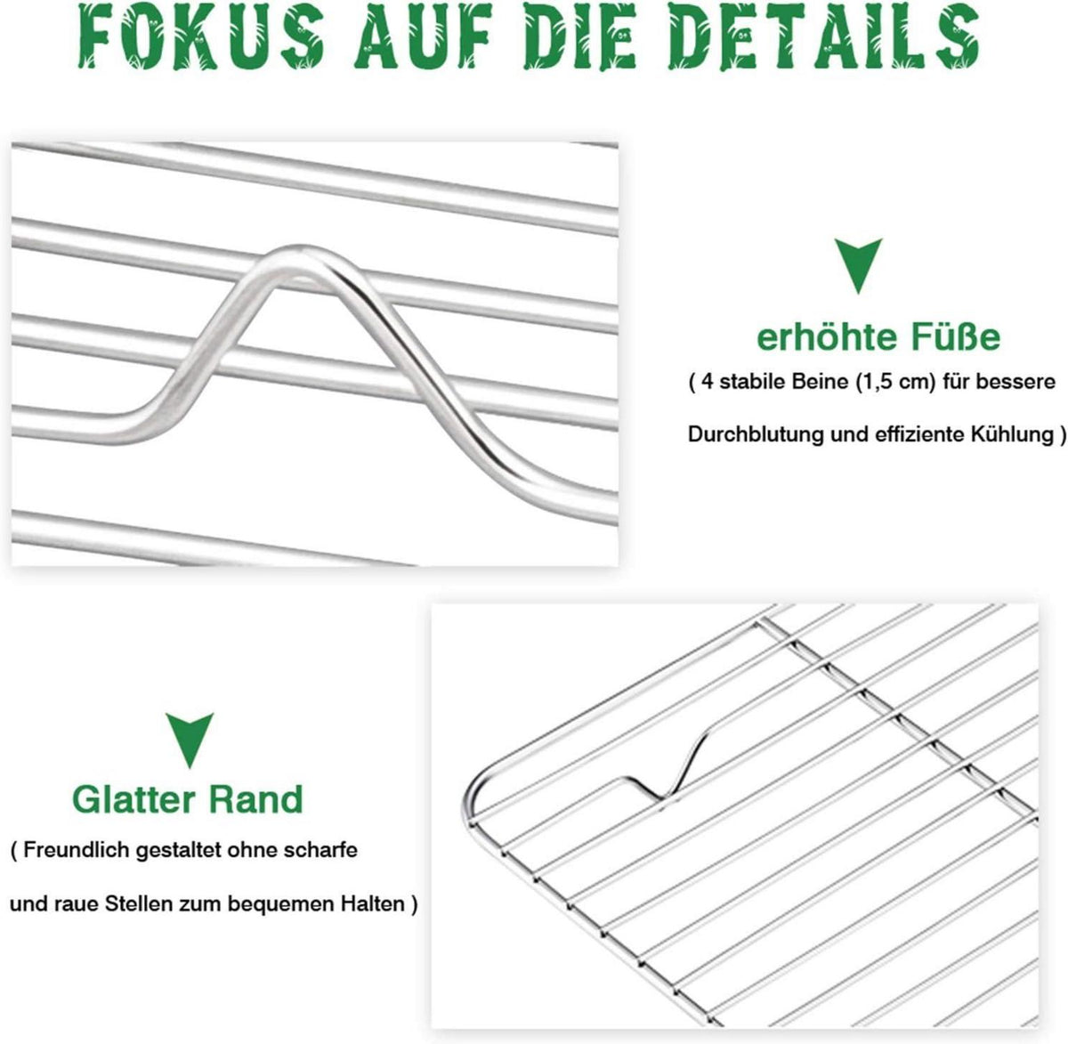 Auskühlgitter Edelstahl 2er-Set Braten Backen Grillen Kühlen 21,5 x 16