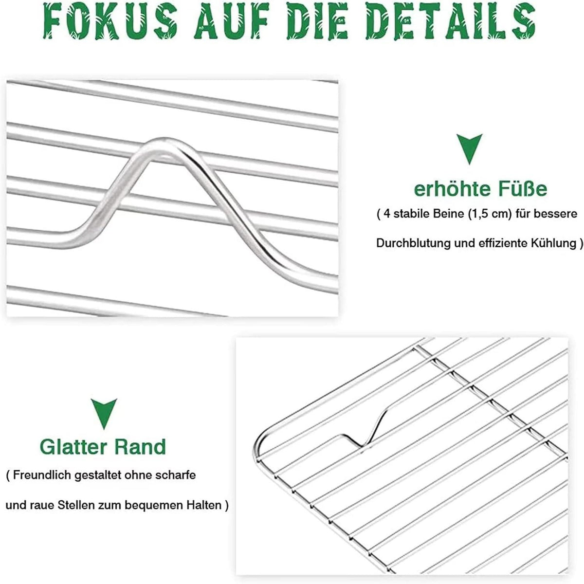 Abkühlgitter Set aus Edelstahl zum Braten Backen Grillen 38,5 x 28 x 1,5 cm