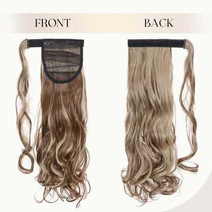 Gewellte Haarverlängerung Pferdeschwanz Hellbraun & Aschblond 43cm