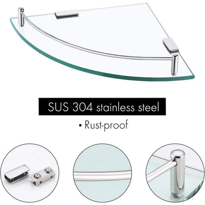 Duschablage Ecke Glas 7mm Hartglas mit Metallstange poliert