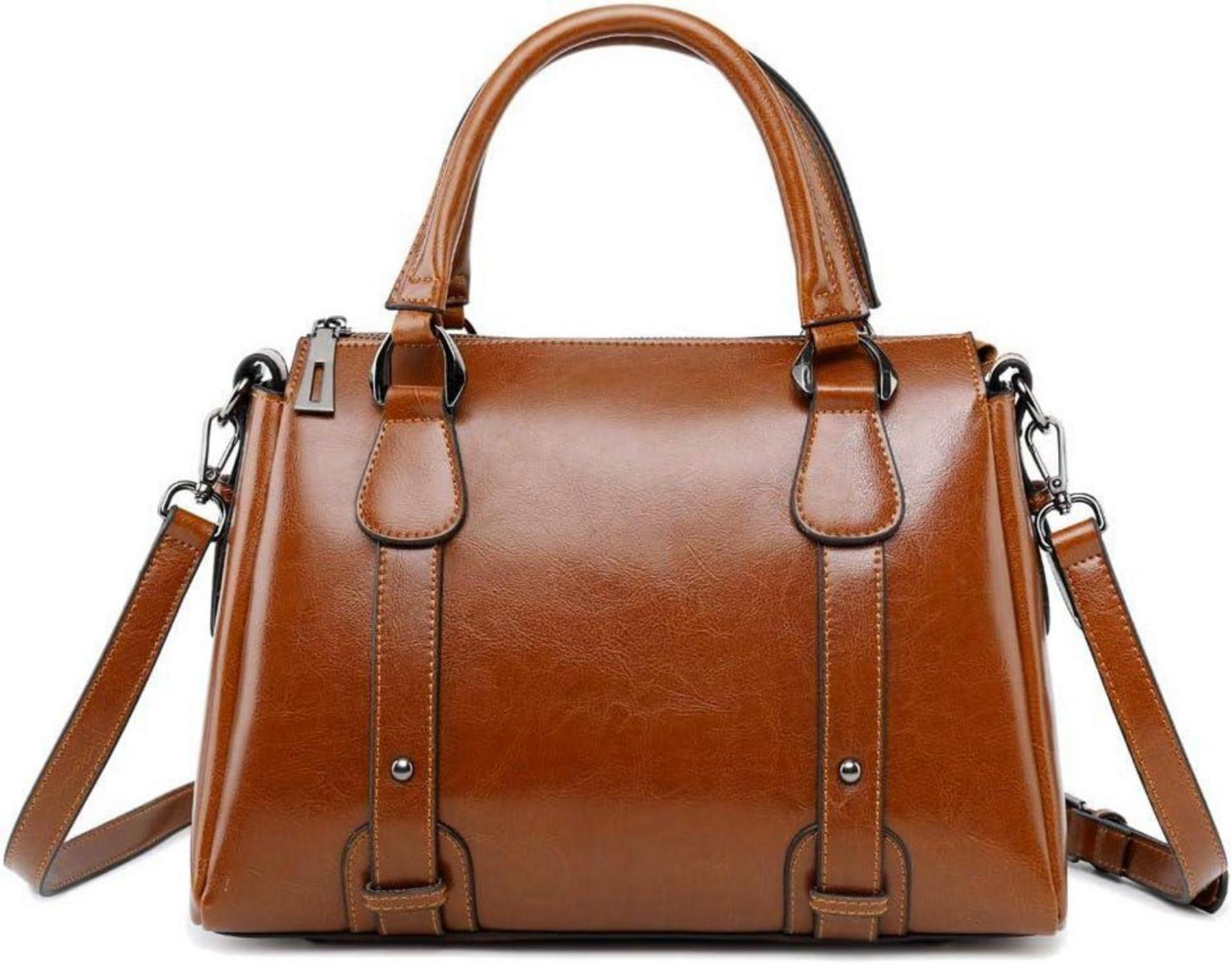 Leder Damen Handtasche Schultertasche Umhängetasche Braun