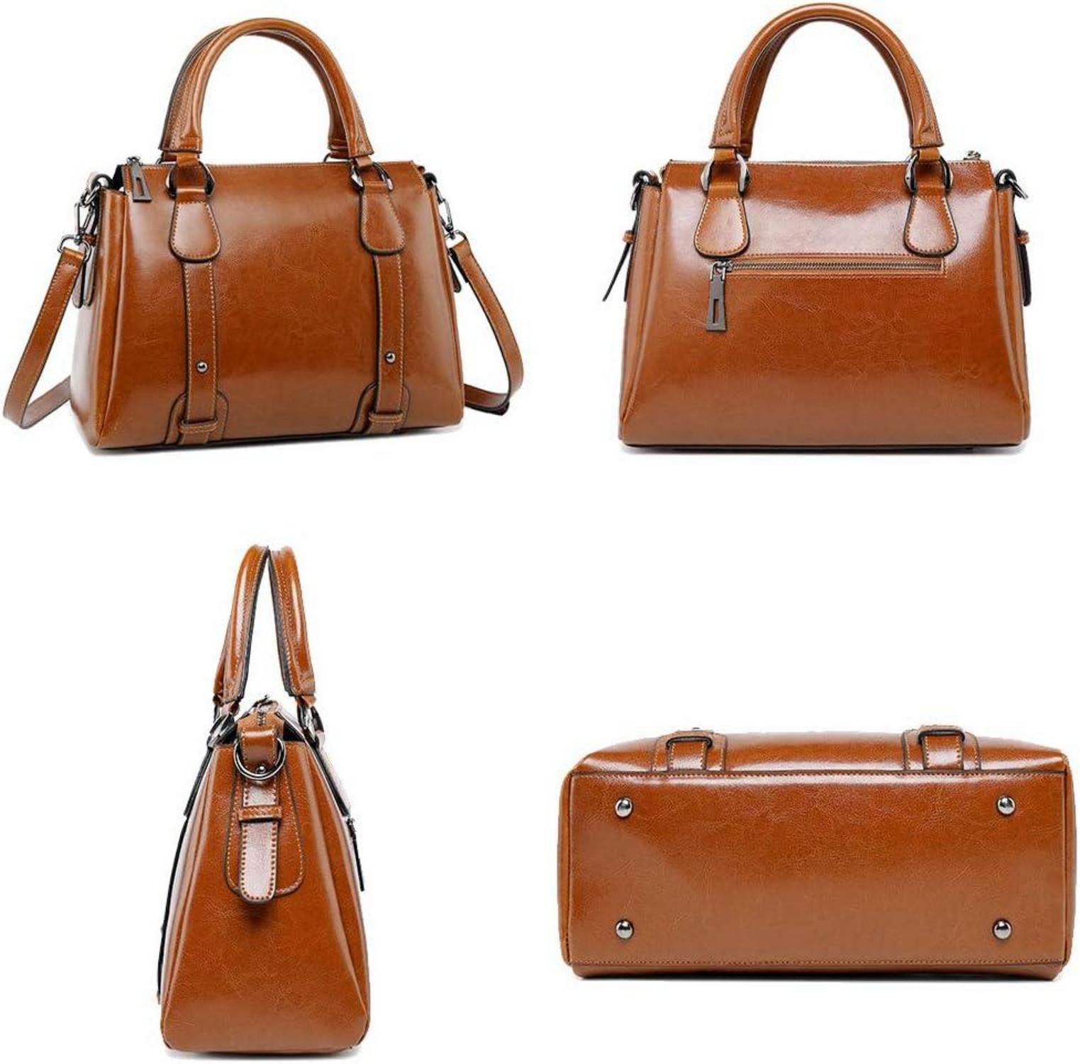 Leder Damen Handtasche Henkeltasche Umhängetasche Schultertasche Schwarz