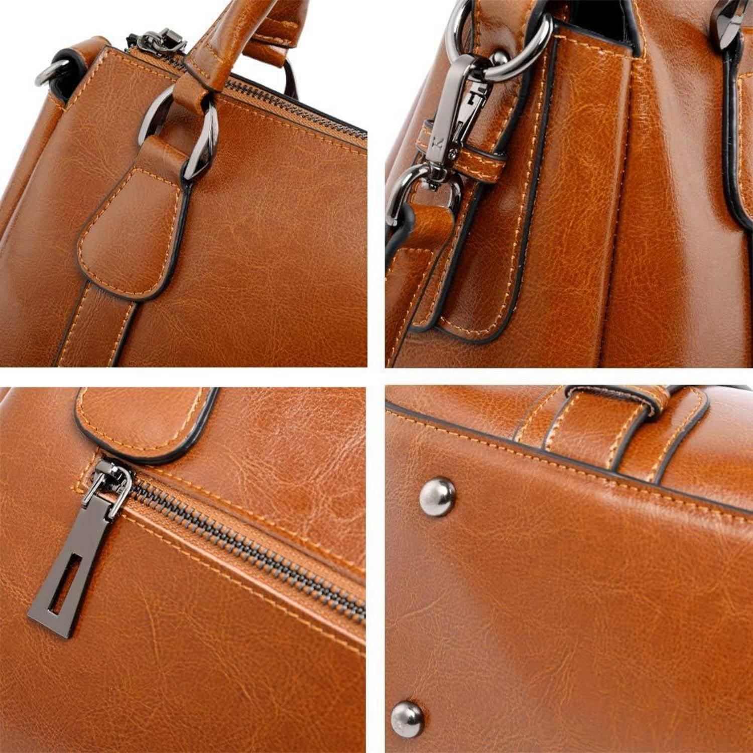Damen Handtasche Leder Schwarz Schulter Umhängetasche Henkeltasche