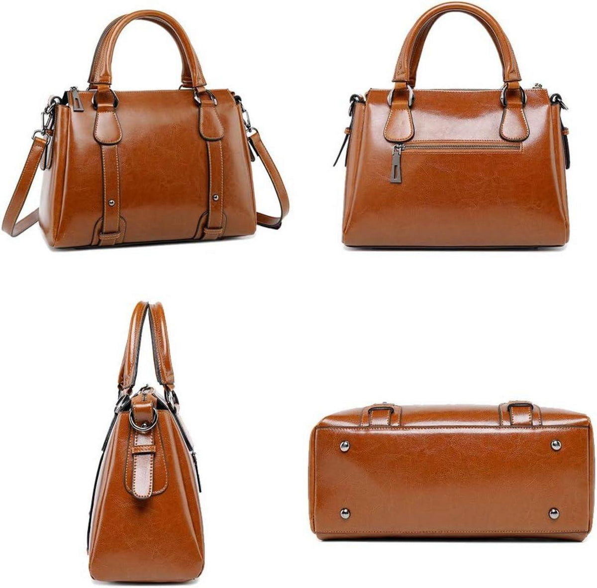 Damen Leder Handtasche Henkeltasche Umhängetasche Schultertasche in Kaffee Braun