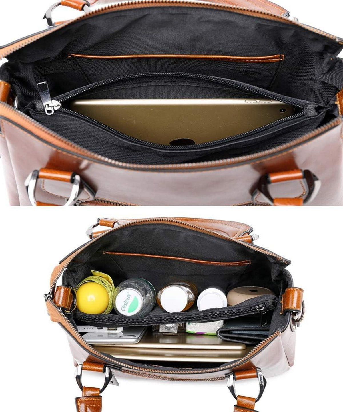Damen Leder Handtasche Henkeltasche Umhängetasche Schultertasche braun