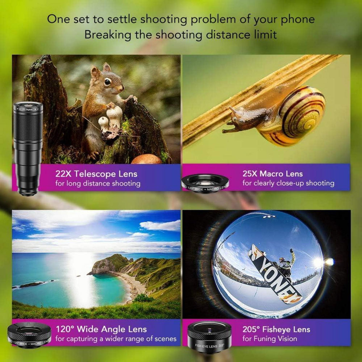 APEXEL HD 22X Teleobjektiv-Kit 4 IN 1 für iPhone Samsung