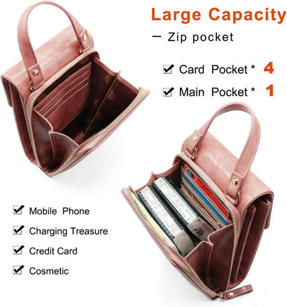Umhängetasche Damen PU Leder Crossbody Handytasche Rosa