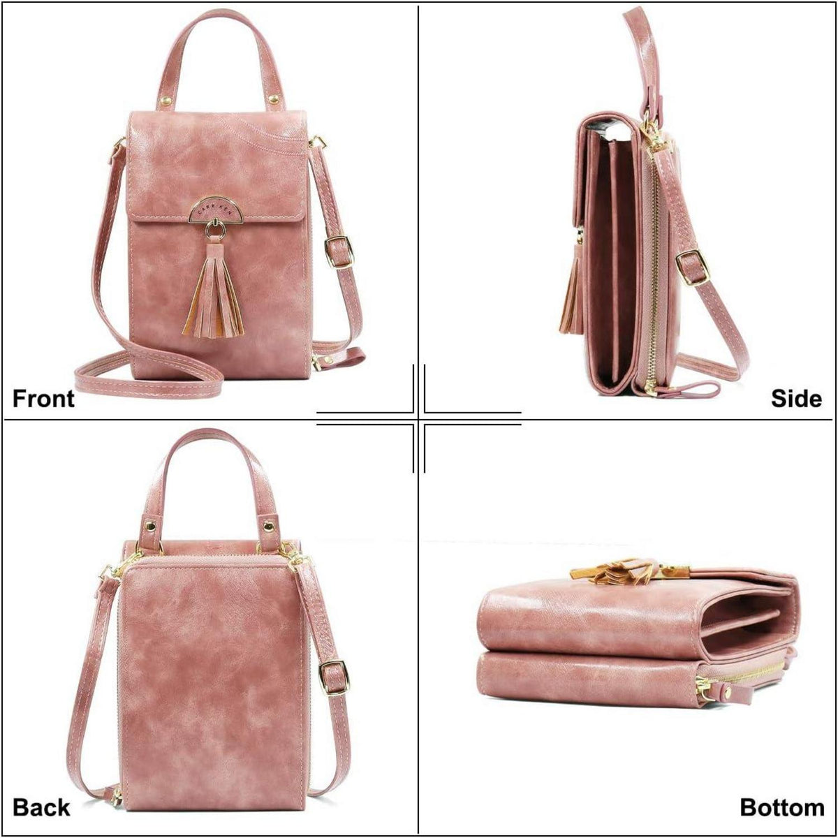 REETEE Handy Umhängetasche Damen PU Leder Crossbody Tasche Rosa