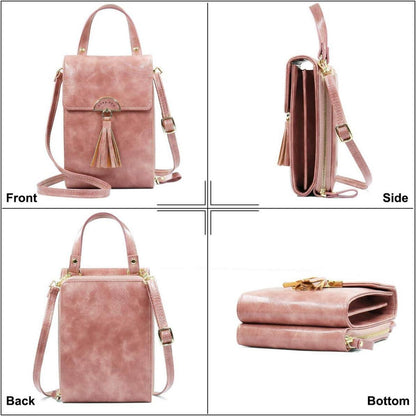 REETEE Handy Umhängetasche Damen PU Leder Crossbody Tasche Rosa