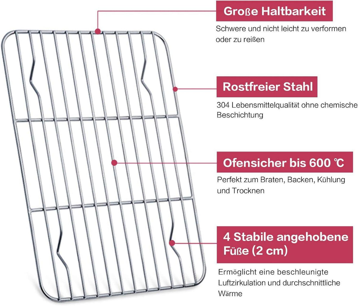2er Set Edelstahl Kuchengitter zum Backen & Grillen - 24.5 x