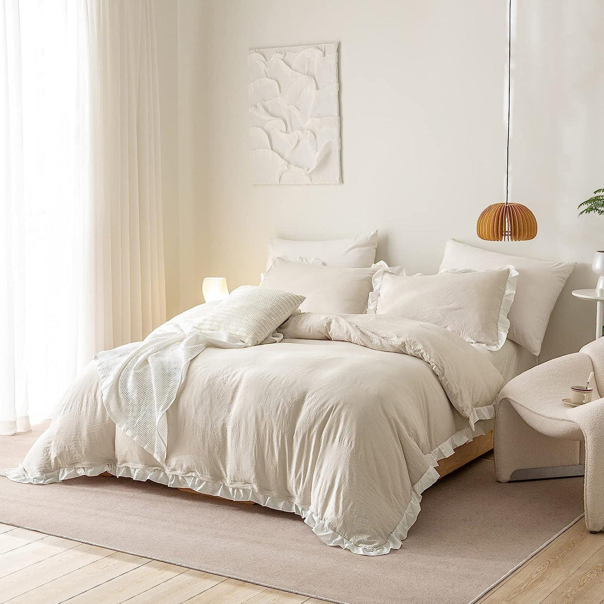 Rüschen Bettwäsche 135x200 Beige, 4-teilig